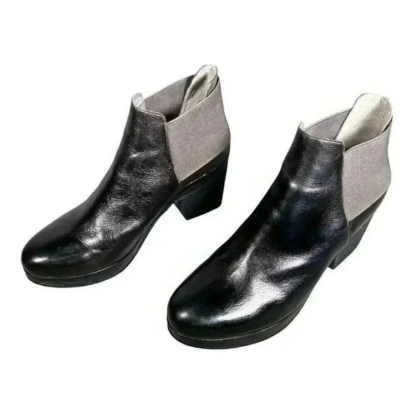 Eileen Fisher Ankle Boots Booties Black Women's 10 Stacked Heel Leather - Picture 4 of 9